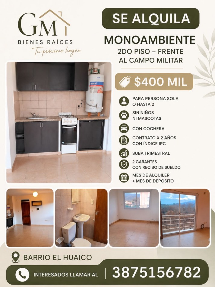 ALQUILER MONOAMBIENTE EL HUAICO